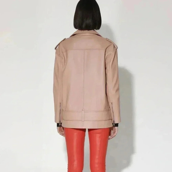 NWT Walter Baker Pink Oversized Moto Leather Jacket - Picture 8 of 9